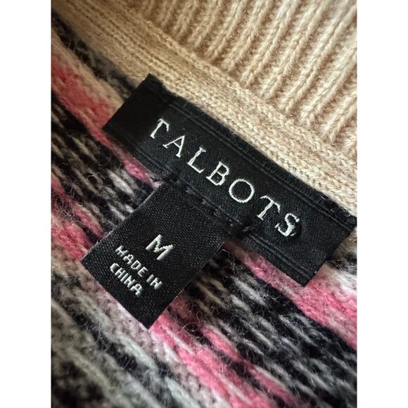 Talbots Fair Isle Cardigan Sweater M Button Up Pink Preppy Nordic Spring - Picture 3 of 9
